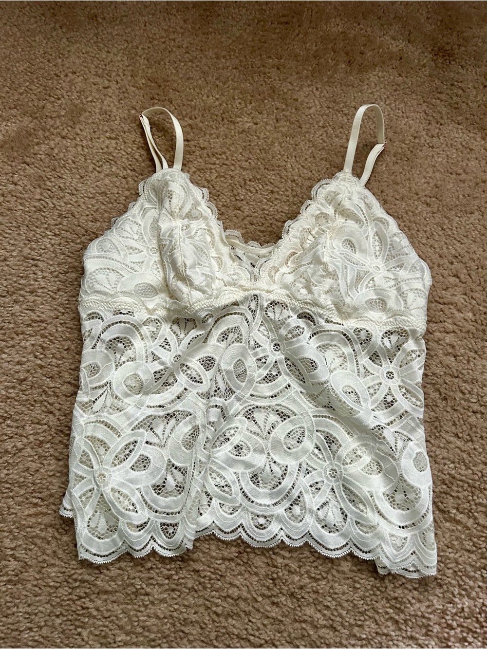 Aerie Ivory Floral Lace Cami Tank Top Adjustable Straps